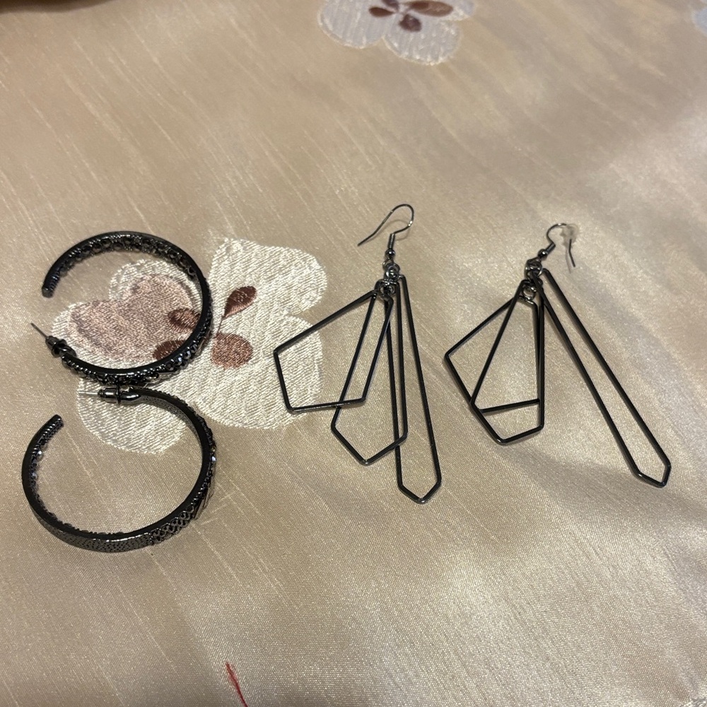 Black Geometric Drop Earrings & Hoop Set - Women Jewelry